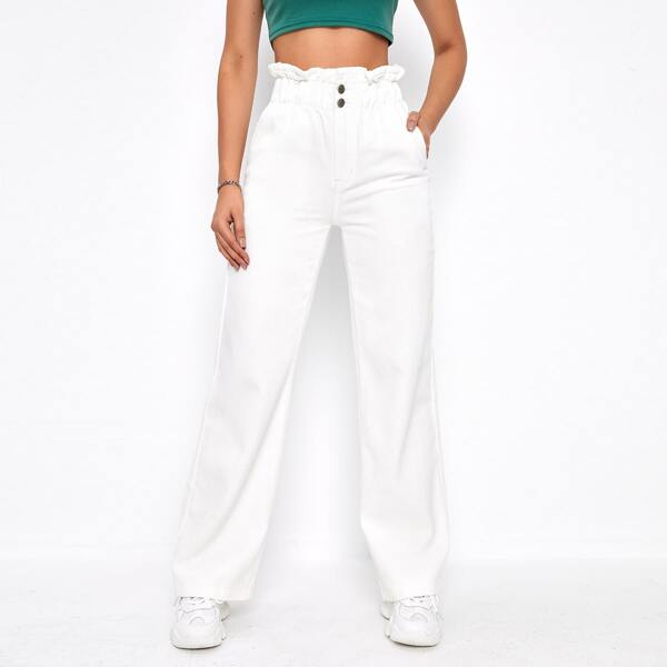 

Paperbag Waist Wide Leg Jeans, White