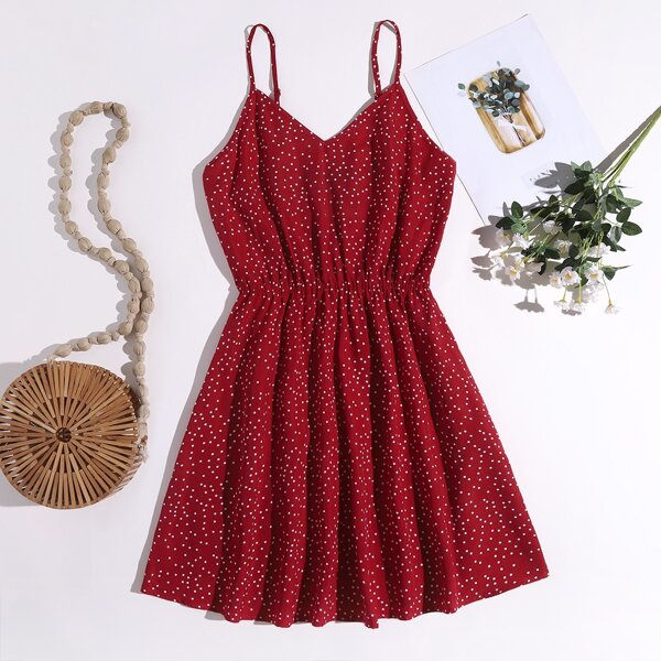 

Plus Polka Dot Slip Dress, Burgundy