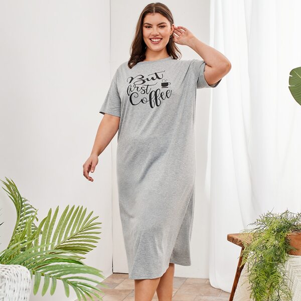 

Plus Slogan Graphic Nightdress, Grey