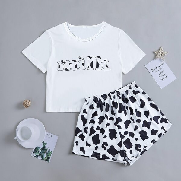 

Plus Cow And Letter Graphic PJ Set, Black and white
