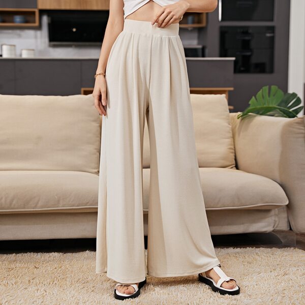 

Solid High Waist Wide Leg Pants, Apricot