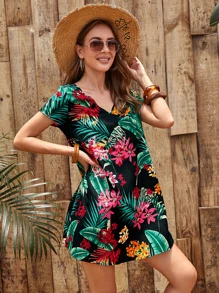 SHEIN Vestido túnico con estampado tropical - Multicolor - Ver 1