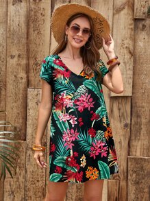 SHEIN Vestido túnico con estampado tropical - Multicolor - Ver 5
