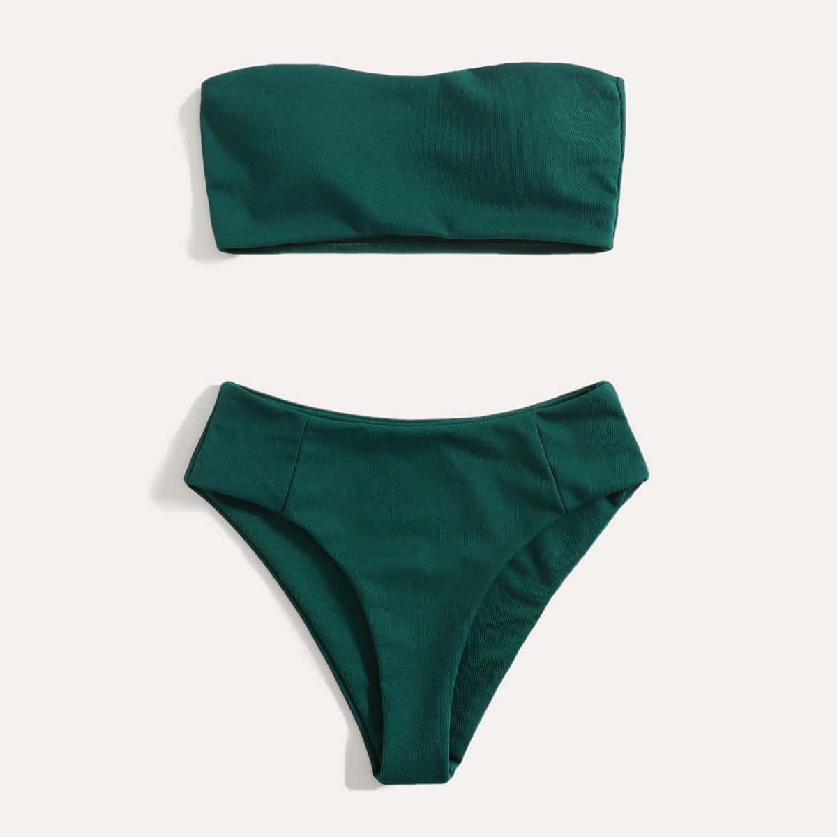 

Solid Bandeau Bikini Swimsuit, Dark green