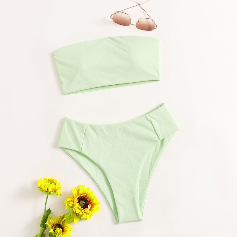 

Solid Bandeau Bikini Swimsuit, Mint green