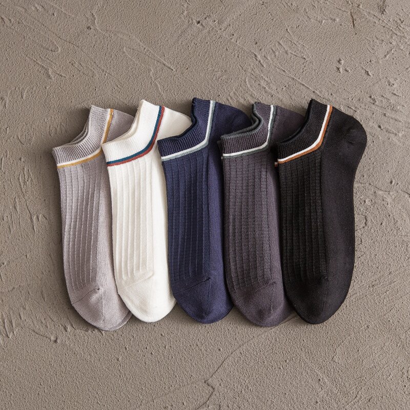 

Guys 5pairs Striped Ankle Socks, White