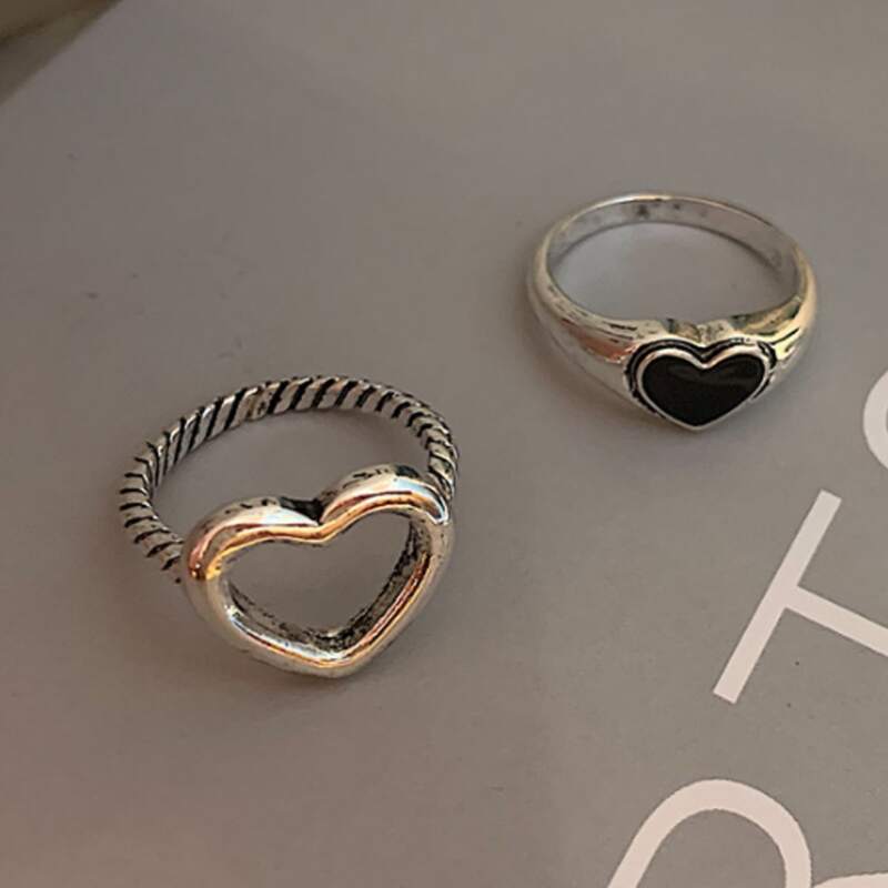 

2pcs Heart Decor Ring, Silver
