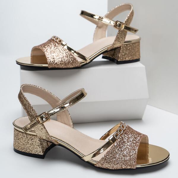 

Glitter Decor Sandals, Champagne