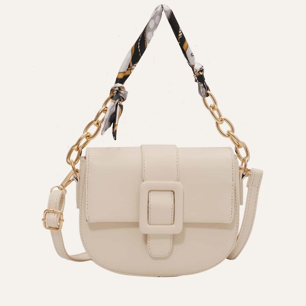 

Twilly Scarf Decor Saddle Bag, Beige