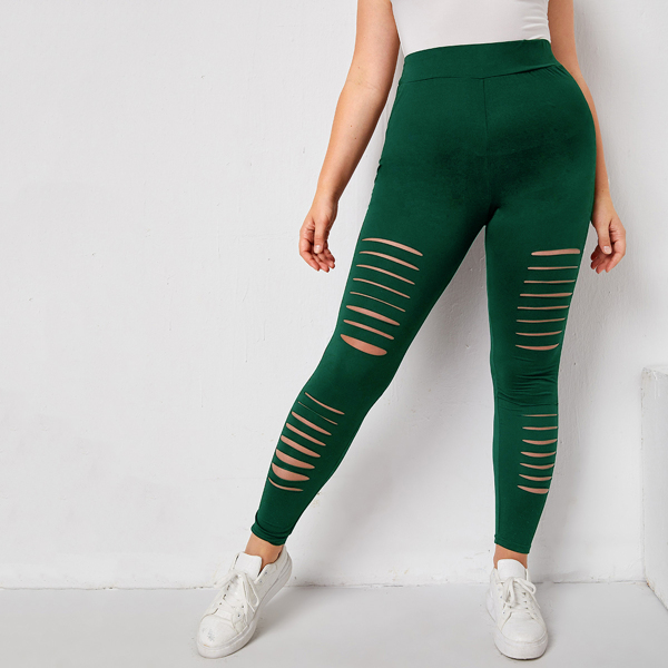 

Plus Solid Ripped Leggings, Green