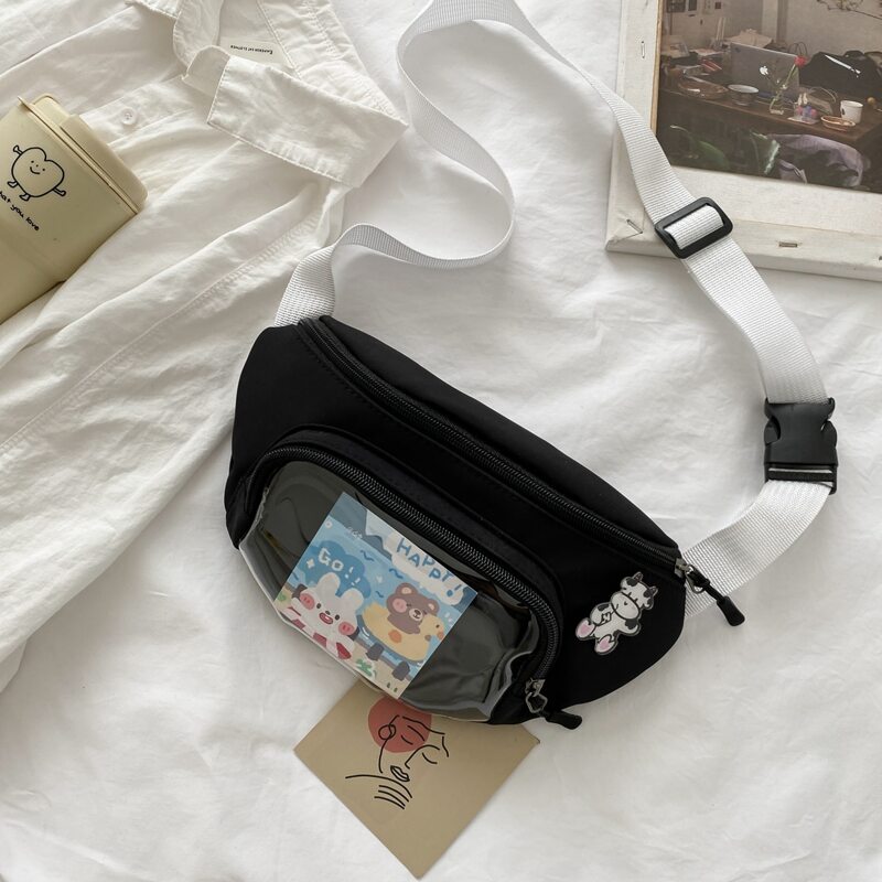 

Cartoon Decor Bum Bag, Black