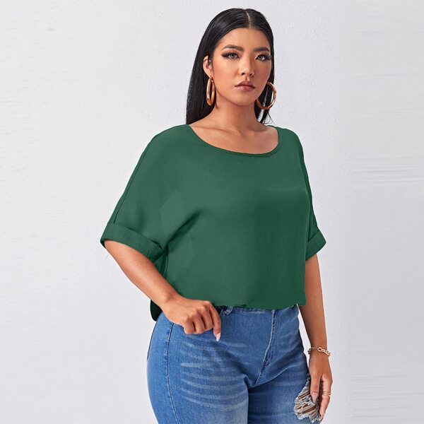 

Plus Batwing Sleeve Solid Blouse, Dark green