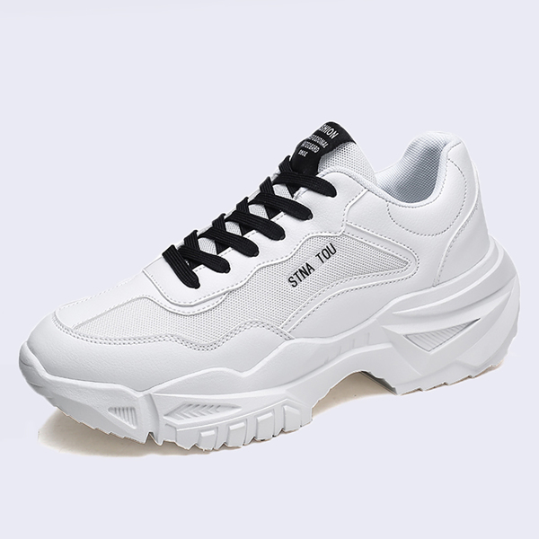 

Men Lace-up Front Mesh Panel Chunky Sneakers, White