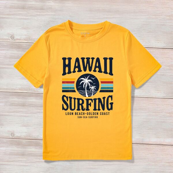 

Letter & Tropical Print Tee, Mustard yellow