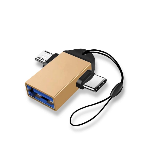 

Адаптер 2 в 1 OTG Type C Micro USB to USB 3.0, Золотистый