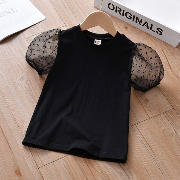 

Toddler Girls Mesh Puff Sleeve Tee, Black