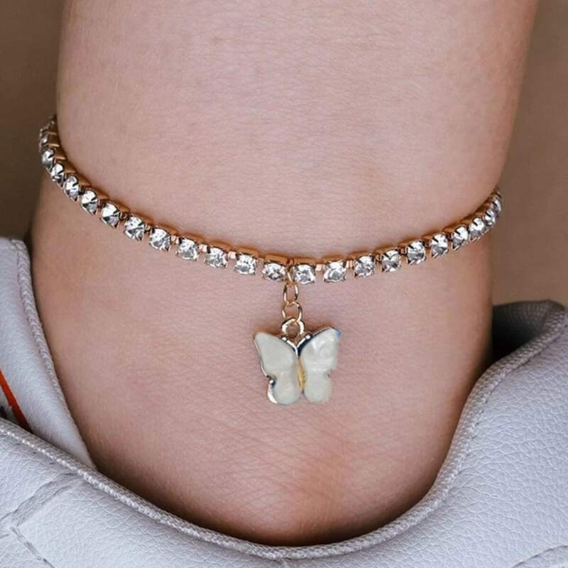 

Butterfly Charm Chain Anklet, White