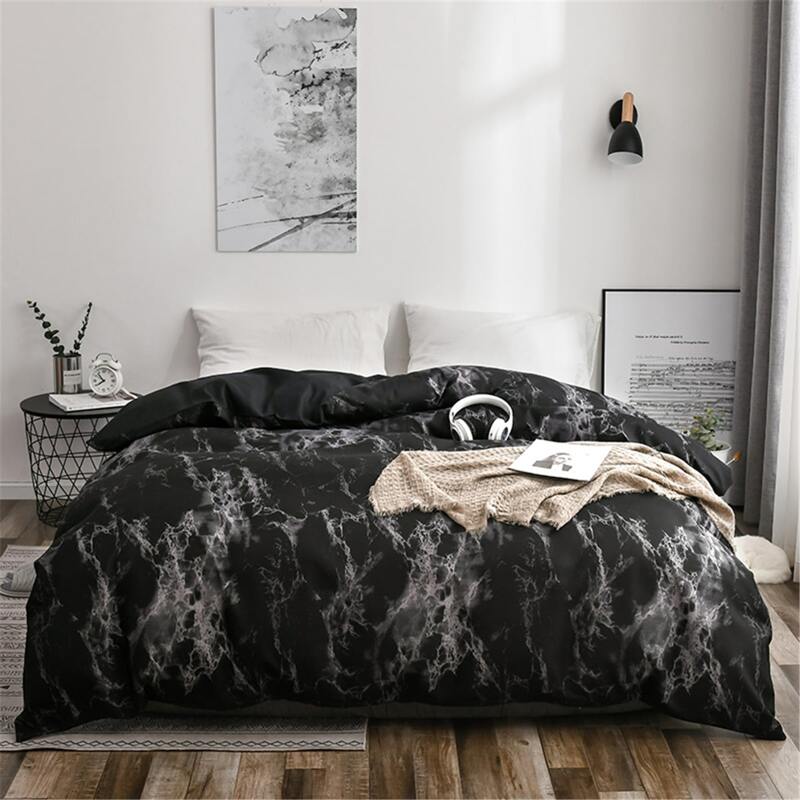 

Marble Pattern Duvet Cover Without Filler, Black