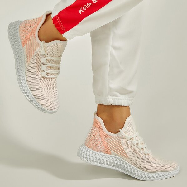 

Knit Panel Lace Up Front Sneakers, Pink