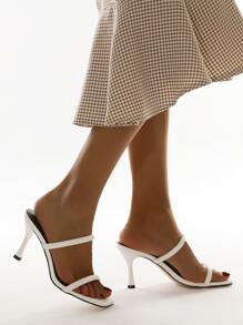 Thin Strap Stiletto Heeled Mules - White - View 1