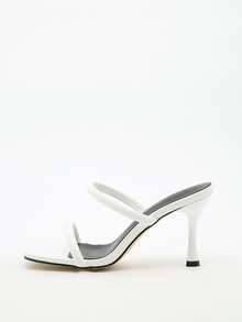 Thin Strap Stiletto Heeled Mules - White - View 3