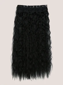 Peluca negra de pelo largo y rizado de 1 pieza con cinco clips, pieza de peluca femenina sintética - Negro - Ver 1