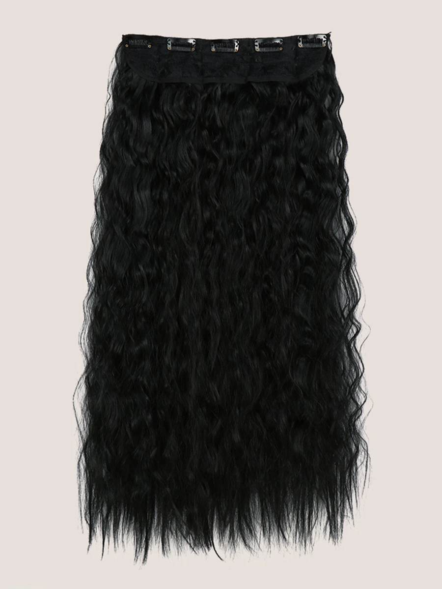 Peluca negra de pelo largo y rizado de 1 pieza con cinco clips, pieza de peluca femenina sintética - Negro - Ver 1