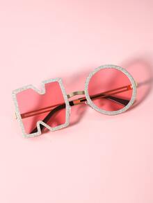 Tinted Lens Letter Shaped Frame Fashion Glasses - Pink - View 2