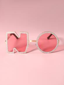 Tinted Lens Letter Shaped Frame Fashion Glasses - Pink - View 5