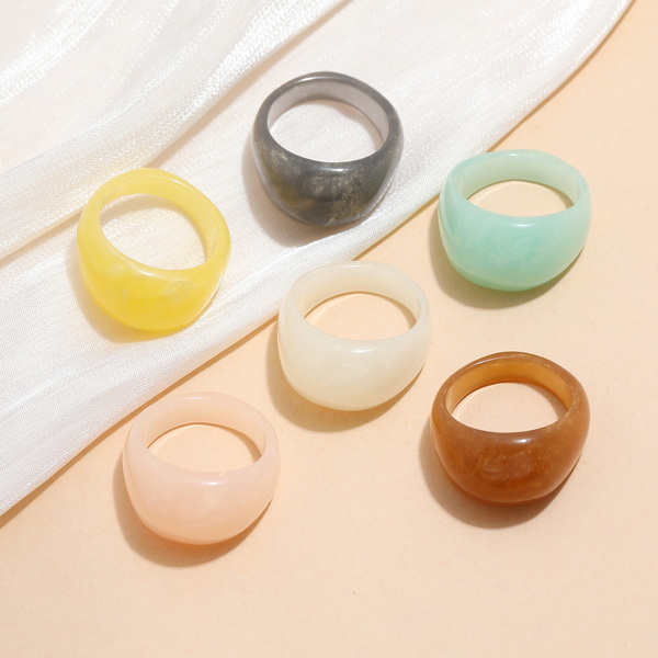 

6pcs Resin Ring, Multicolor