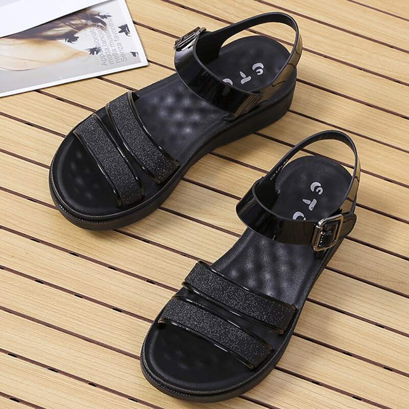 

Open Toe Ankle Strap Sandals, Black