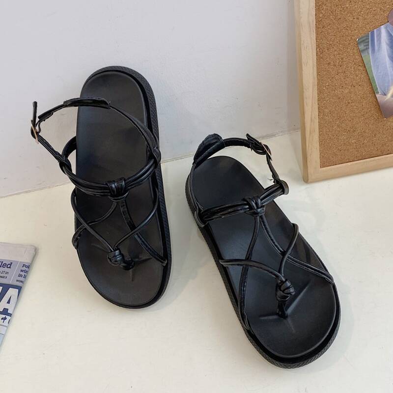 

Twist Decor Thong Sandals, Black