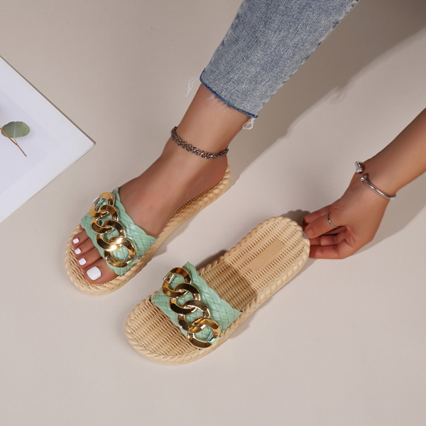 

Chain Decor Straw Design Slides, Green
