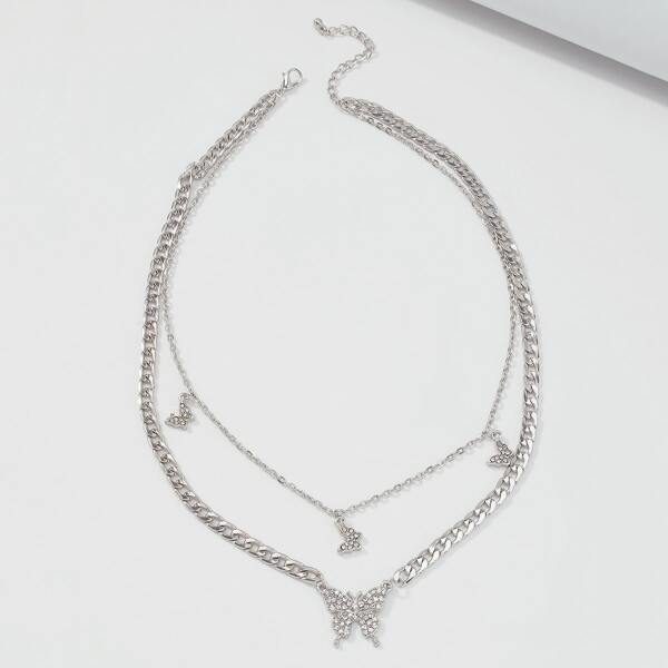 

Butterfly Pendant Layered Necklace, Silver