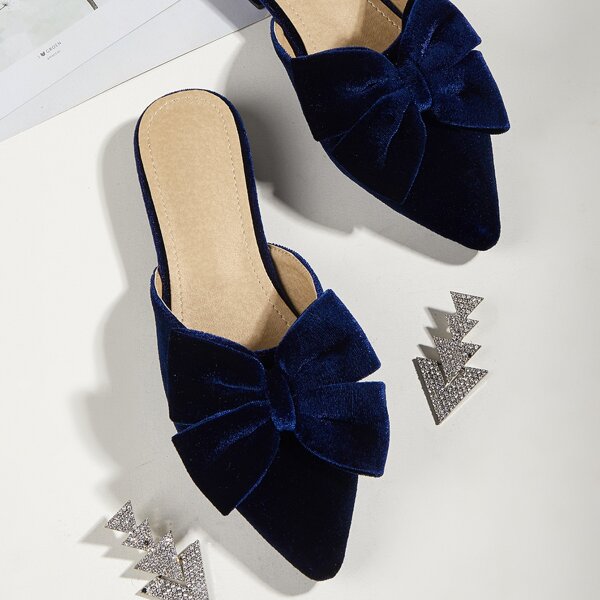

Point Toe Bow Decor Flat Mules, Blue