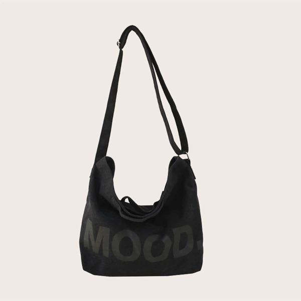 

Slogan Graphic Tote Bag, Black