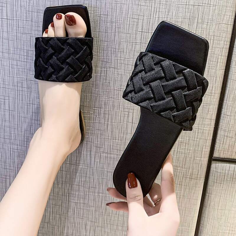 

Solid Braided Slide Sandals, Black