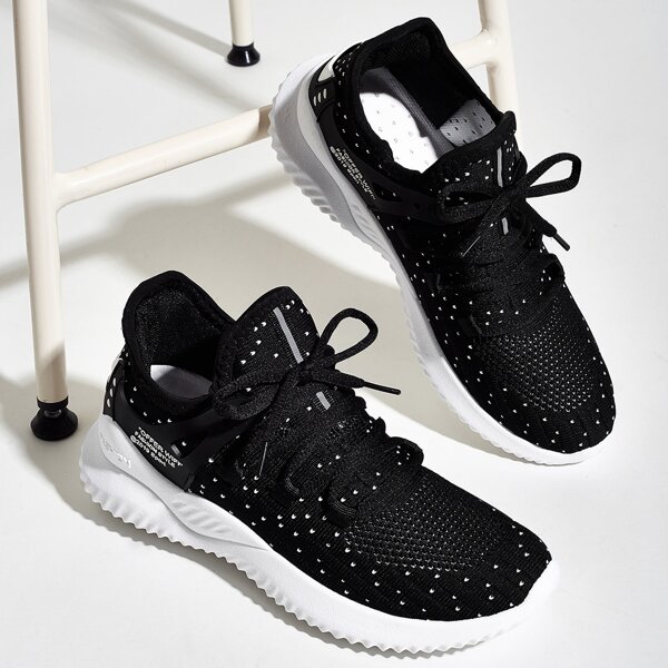 

Letter Graphic Knit Panel Running Shoes, Black