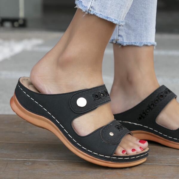 

Embroidery Decor Slide Sandals, Black