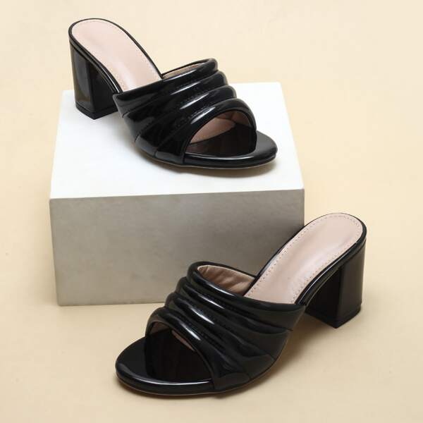 

Minimalist Quilted Sandal Mules, Black