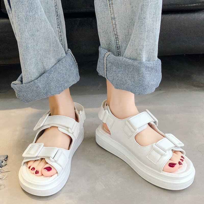 

Double Velcro Strap Open Toe Sandals, White