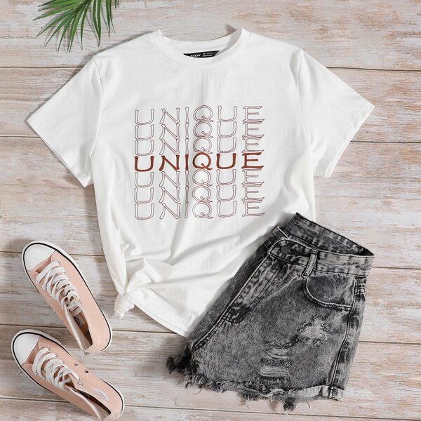 

Letter Graphic Round Neck Tee, White