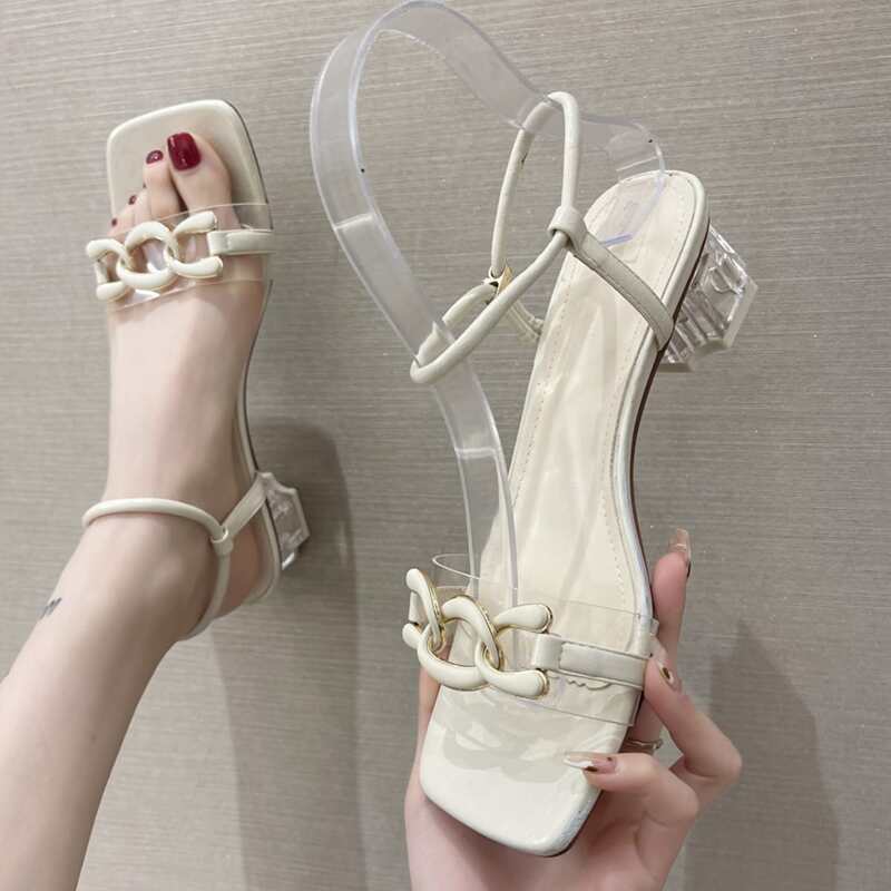 

Chain Decor Strappy Sandals, Beige
