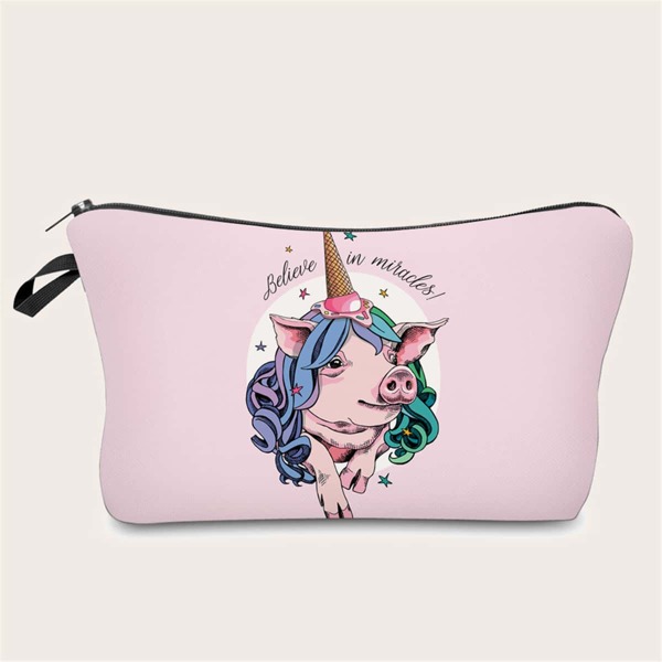 

Cartoon Pig Zipper Makeup Bag, Pink