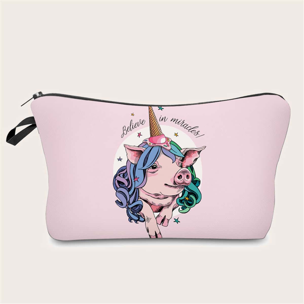 

Cartoon Pig Zipper Makeup Bag, Pink