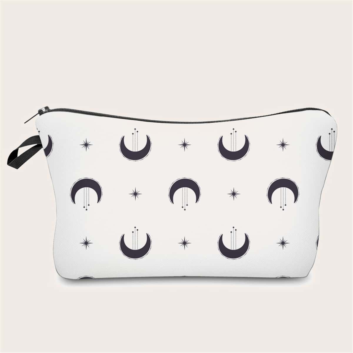

Moon Pattern Zipper Makeup Bag, White