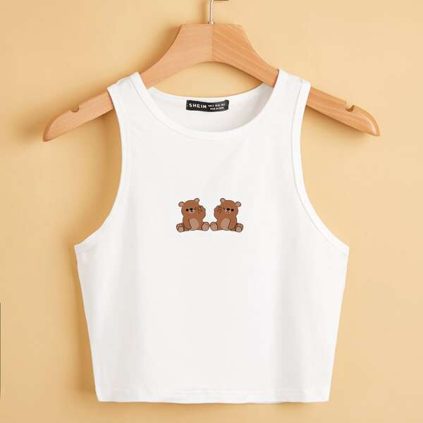 

Cartoon Graphic Crop Tank Top, White