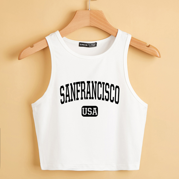 

Letter Graphic Crop Tank Top, White