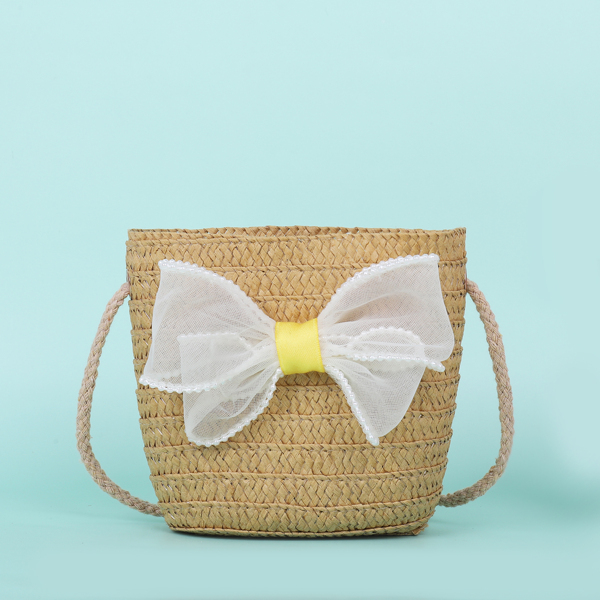 

Girls Bow Decor Straw Crossbody Bag, Brown