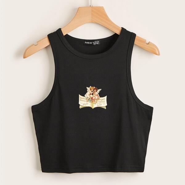 

Кроп майка с принтом фигуры, Чёрный